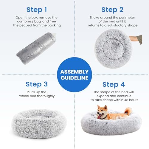 Dog Bed for Small Dogs and Cats, Washable Calming Donut Pet Bed, 20-Inch Anti-Slip Round Fluffy Plush Faux Fur, Anti-Anxiety, Comfortable for Sleeping, 20" L x 20" W x 8" Th for Pets up to 15 lbs