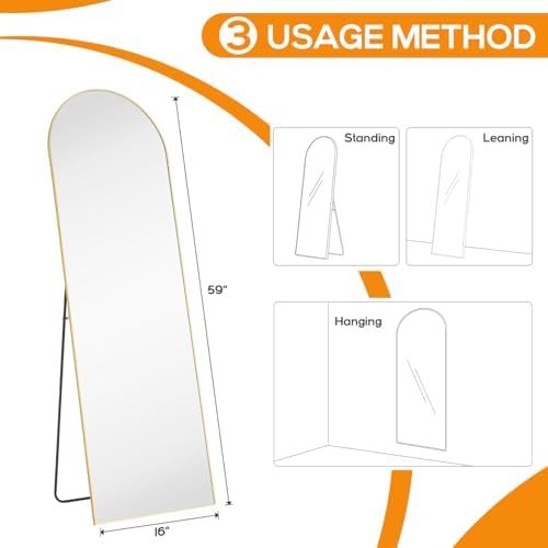 Mirror Full Length, Upgraded 16"x59" Body Wall Mirrors with Shatter-Proof Glass, Floor Standing, Hanging or Leaning, Tall Mirror with Stand Aluminum Alloy Frame for Bedroom Cloakroom