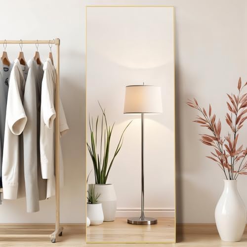 Mirror Full Length, Upgraded 16"x59" Body Wall Mirrors with Shatter-Proof Glass, Floor Standing, Hanging or Leaning, Tall Mirror with Stand Aluminum Alloy Frame for Bedroom Cloakroom