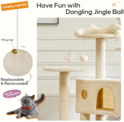 Cat Tree, 54-Inch Cat Tower for Indoor Cats with Sisal Scratching Post, Cat Play House, Large Kitty Condo, Plush Multi-Level with Climbing Ladder