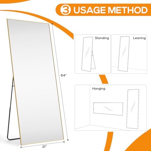 Mirror Full Length, Upgraded 16"x59" Body Wall Mirrors with Shatter-Proof Glass, Floor Standing, Hanging or Leaning, Tall Mirror with Stand Aluminum Alloy Frame for Bedroom Cloakroom