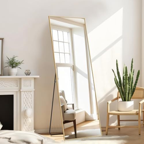 Mirror Full Length, Upgraded 16"x59" Body Wall Mirrors with Shatter-Proof Glass, Floor Standing, Hanging or Leaning, Tall Mirror with Stand Aluminum Alloy Frame for Bedroom Cloakroom