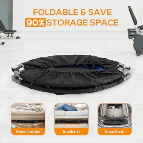 Mini Trampoline for Adults, 40"/48" Foldable Indoor Exercise Rebounder with Adjustable Bar for Home & Garden Fitness, Max Load 330lbs