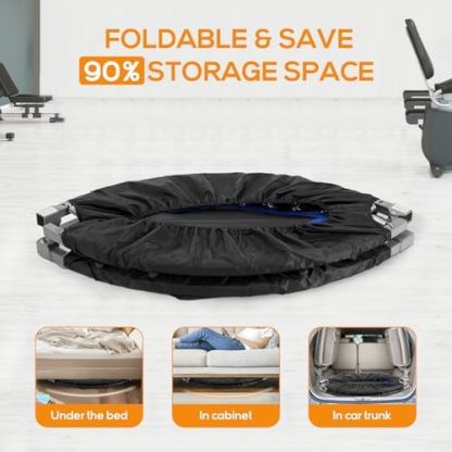 Mini Trampoline for Adults, 40"/48" Foldable Indoor Exercise Rebounder with Adjustable Bar for Home & Garden Fitness, Max Load 330lbs