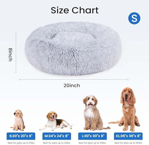 Dog Bed for Small Dogs and Cats, Washable Calming Donut Pet Bed, 20-Inch Anti-Slip Round Fluffy Plush Faux Fur, Anti-Anxiety, Comfortable for Sleeping, 20" L x 20" W x 8" Th for Pets up to 15 lbs