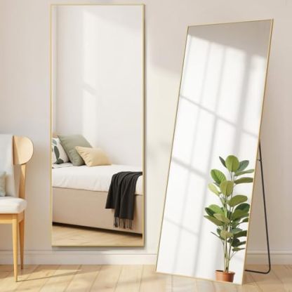 Mirror Full Length, Upgraded 16"x59" Body Wall Mirrors with Shatter-Proof Glass, Floor Standing, Hanging or Leaning, Tall Mirror with Stand Aluminum Alloy Frame for Bedroom Cloakroom
