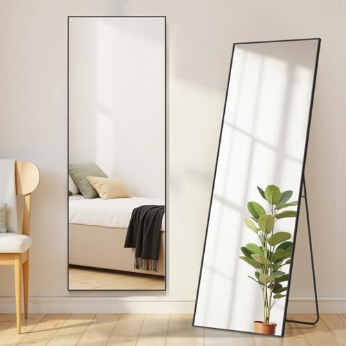Mirror Full Length, Upgraded 16"x59" Body Wall Mirrors with Shatter-Proof Glass, Floor Standing, Hanging or Leaning, Tall Mirror with Stand Aluminum Alloy Frame for Bedroom Cloakroom