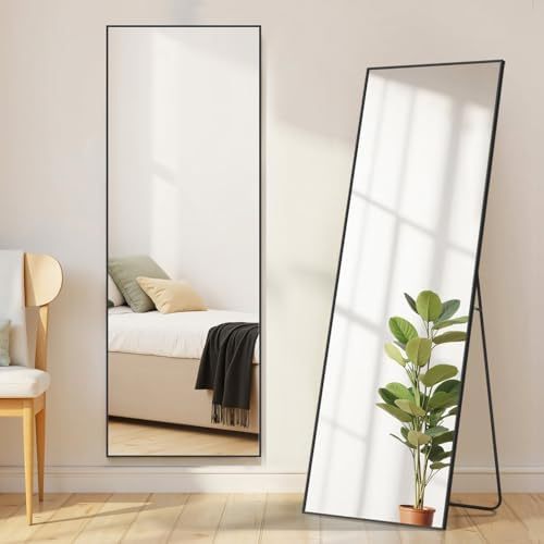 Mirror Full Length, Upgraded 16"x59" Body Wall Mirrors with Shatter-Proof Glass, Floor Standing, Hanging or Leaning, Tall Mirror with Stand Aluminum Alloy Frame for Bedroom Cloakroom