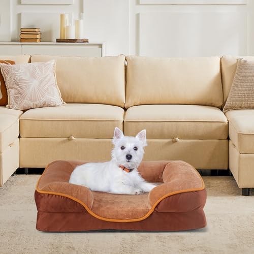 Orthopedic Dog Bed for Small Dogs, Waterproof Memory Foam Pet Beds with Sides, Washable Removable Cover, Non-Slip Base, Egg Crate Foam Couch for Improved Sleep, 24" L x 18" W x 6.5" Th