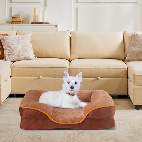 Orthopedic Dog Bed for Small Dogs, Waterproof Memory Foam Pet Beds with Sides, Washable Removable Cover, Non-Slip Base, Egg Crate Foam Couch for Improved Sleep, 24" L x 18" W x 6.5" Th