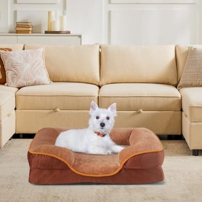 Orthopedic Dog Bed for Small Dogs, Waterproof Memory Foam Pet Beds with Sides, Washable Removable Cover, Non-Slip Base, Egg Crate Foam Couch for Improved Sleep, 24" L x 18" W x 6.5" Th