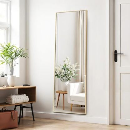 Mirror Full Length, Upgraded 16"x59" Body Wall Mirrors with Shatter-Proof Glass, Floor Standing, Hanging or Leaning, Tall Mirror with Stand Aluminum Alloy Frame for Bedroom Cloakroom