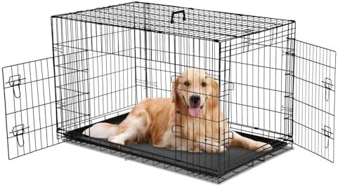 Dog Crate, 36 Inch Medium Wire Kennel with Divider Panel, Metal Cages with Double Door, Leak-Proof Pan Tray, Folding Portable for Indoor Outdoor Travel