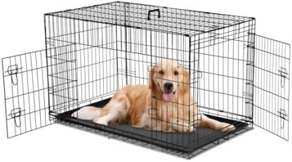 Dog Crate, 36 Inch Medium Wire Kennel with Divider Panel, Metal Cages with Double Door, Leak-Proof Pan Tray, Folding Portable for Indoor Outdoor Travel