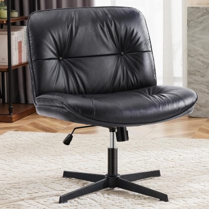 Criss Cross Chair, Armless Office Desk Chair, Wide Seat No Wheels, Height Adjustable Computer Task Swivel Chair