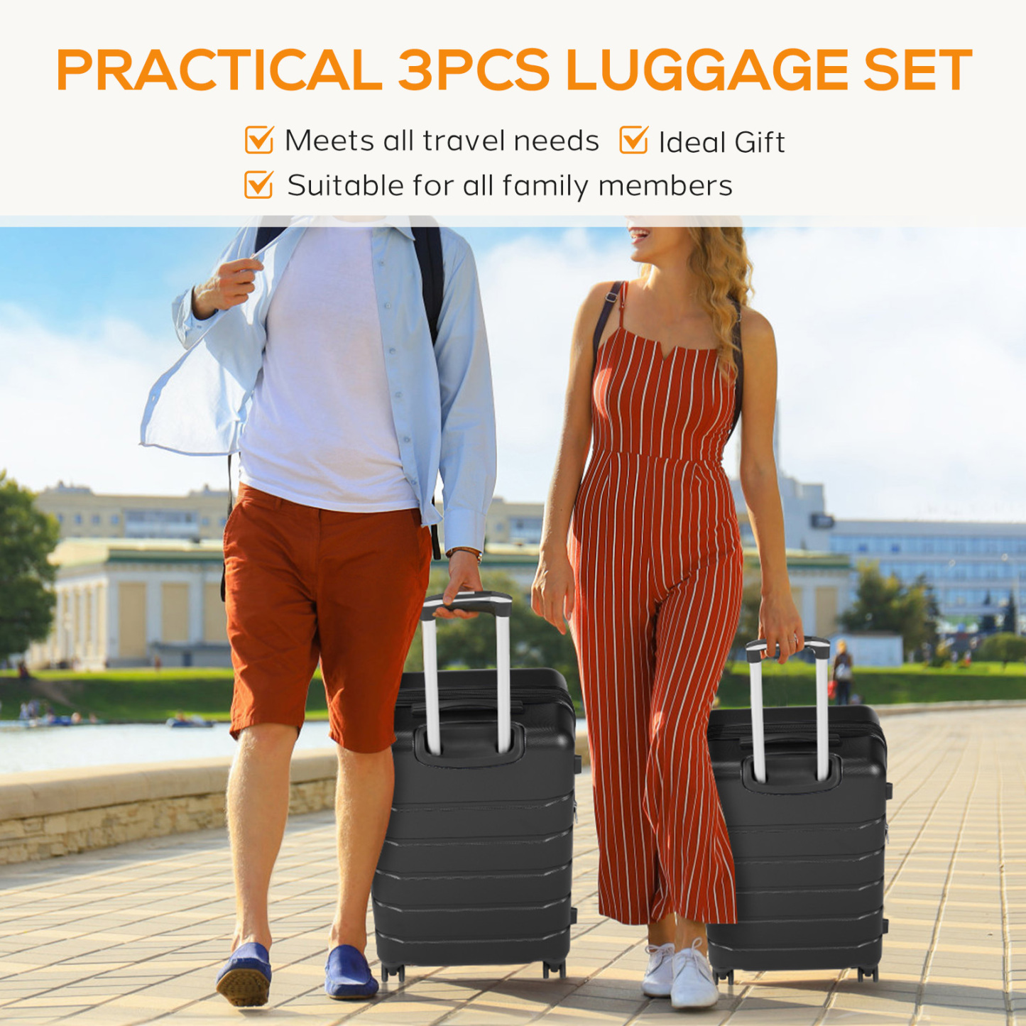 20 Inch Luggage, Hard Shell with Spinner Wheels, TSA Lock, Black