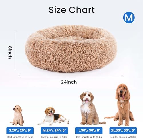 Dog Bed for Small Dogs and Cats, Washable Calming Donut Pet Bed, 20-Inch Anti-Slip Round Fluffy Plush Faux Fur, Anti-Anxiety, Comfortable for Sleeping, 20" L x 20" W x 8" Th for Pets up to 15 lbs