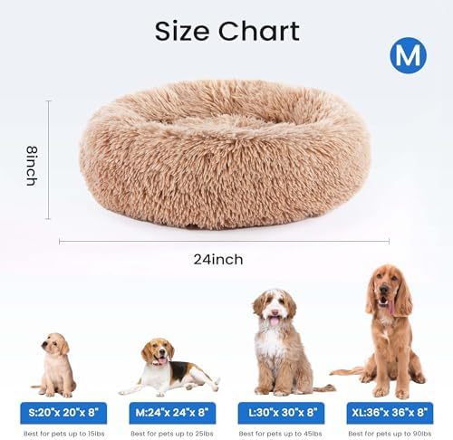 Dog Bed for Small Dogs and Cats, Washable Calming Donut Pet Bed, 20-Inch Anti-Slip Round Fluffy Plush Faux Fur, Anti-Anxiety, Comfortable for Sleeping, 20" L x 20" W x 8" Th for Pets up to 15 lbs