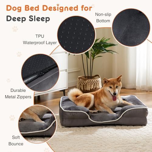 Orthopedic Dog Bed for Small Dogs, Waterproof Memory Foam Pet Beds with Sides, Washable Removable Cover, Non-Slip Base, Egg Crate Foam Couch for Improved Sleep, 24" L x 18" W x 6.5" Th