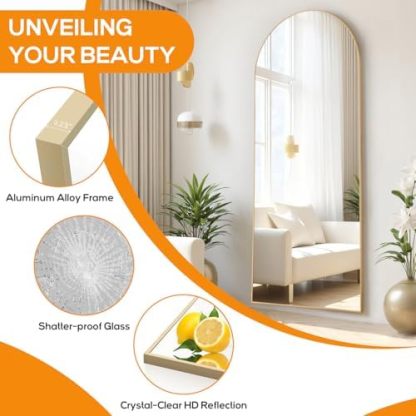 Mirror Full Length, Upgraded 16"x59" Body Wall Mirrors with Shatter-Proof Glass, Floor Standing, Hanging or Leaning, Tall Mirror with Stand Aluminum Alloy Frame for Bedroom Cloakroom