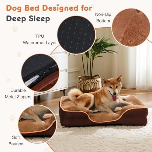 Orthopedic Dog Bed for Small Dogs, Waterproof Memory Foam Pet Beds with Sides, Washable Removable Cover, Non-Slip Base, Egg Crate Foam Couch for Improved Sleep, 24" L x 18" W x 6.5" Th