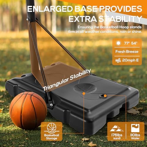 Basketball Hoop Outdoor 4.2-10ft Adjustable Portable Basketball Goal for Kids Youth Adults in Backyard, Driveway, 44 Inch Shatterproof Backboard
