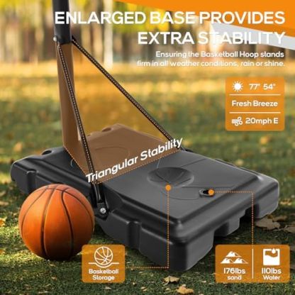 Basketball Hoop Outdoor 4.2-10ft Adjustable Portable Basketball Goal for Kids Youth Adults in Backyard, Driveway, 44 Inch Shatterproof Backboard