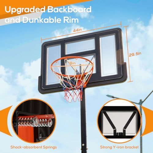 Basketball Hoop Outdoor 4.2-10ft Adjustable Portable Basketball Goal for Kids Youth Adults in Backyard, Driveway, 44 Inch Shatterproof Backboard