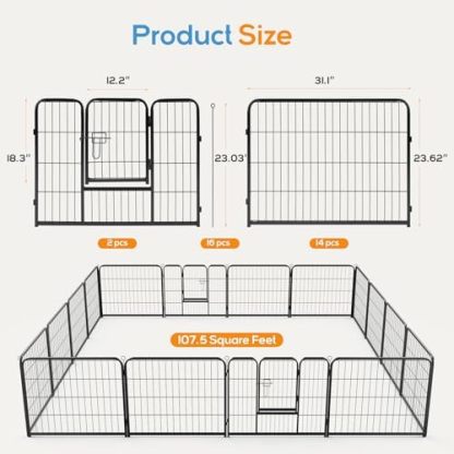 Dog Playpen, Puppy Fence for Yard, Camping, RV, Indoor/Outdoor Use, 40-Inch 16-Panel Exercise Pen for Small/Medium/Large Pets