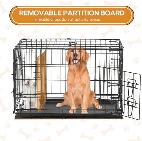 Dog Crate, 36 Inch Medium Wire Kennel with Divider Panel, Metal Cages with Double Door, Leak-Proof Pan Tray, Folding Portable for Indoor Outdoor Travel