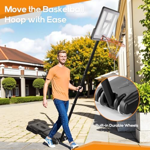 Basketball Hoop Outdoor 4.2-10ft Adjustable Portable Basketball Goal for Kids Youth Adults in Backyard, Driveway, 44 Inch Shatterproof Backboard
