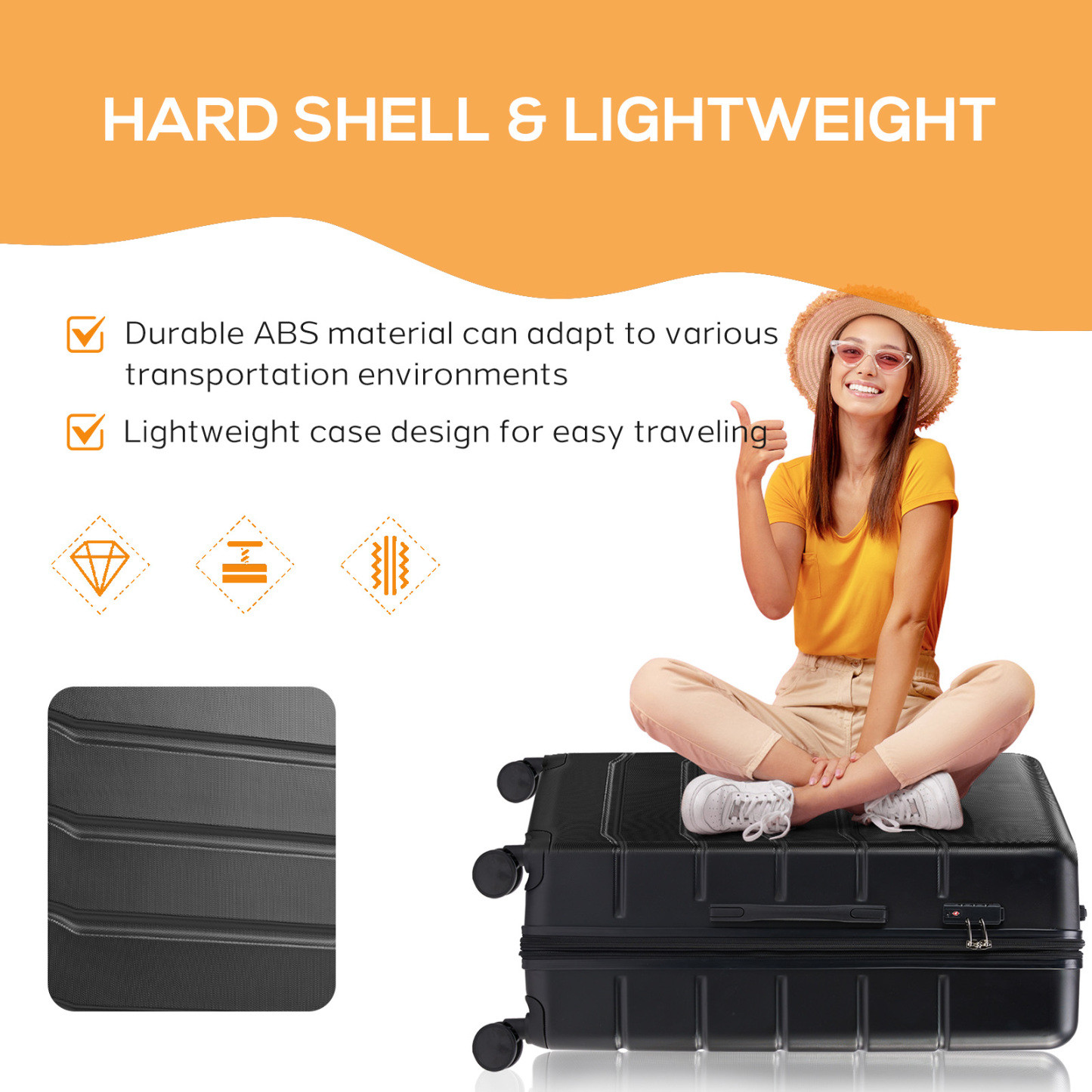 20 Inch Luggage, Hard Shell with Spinner Wheels, TSA Lock, Black