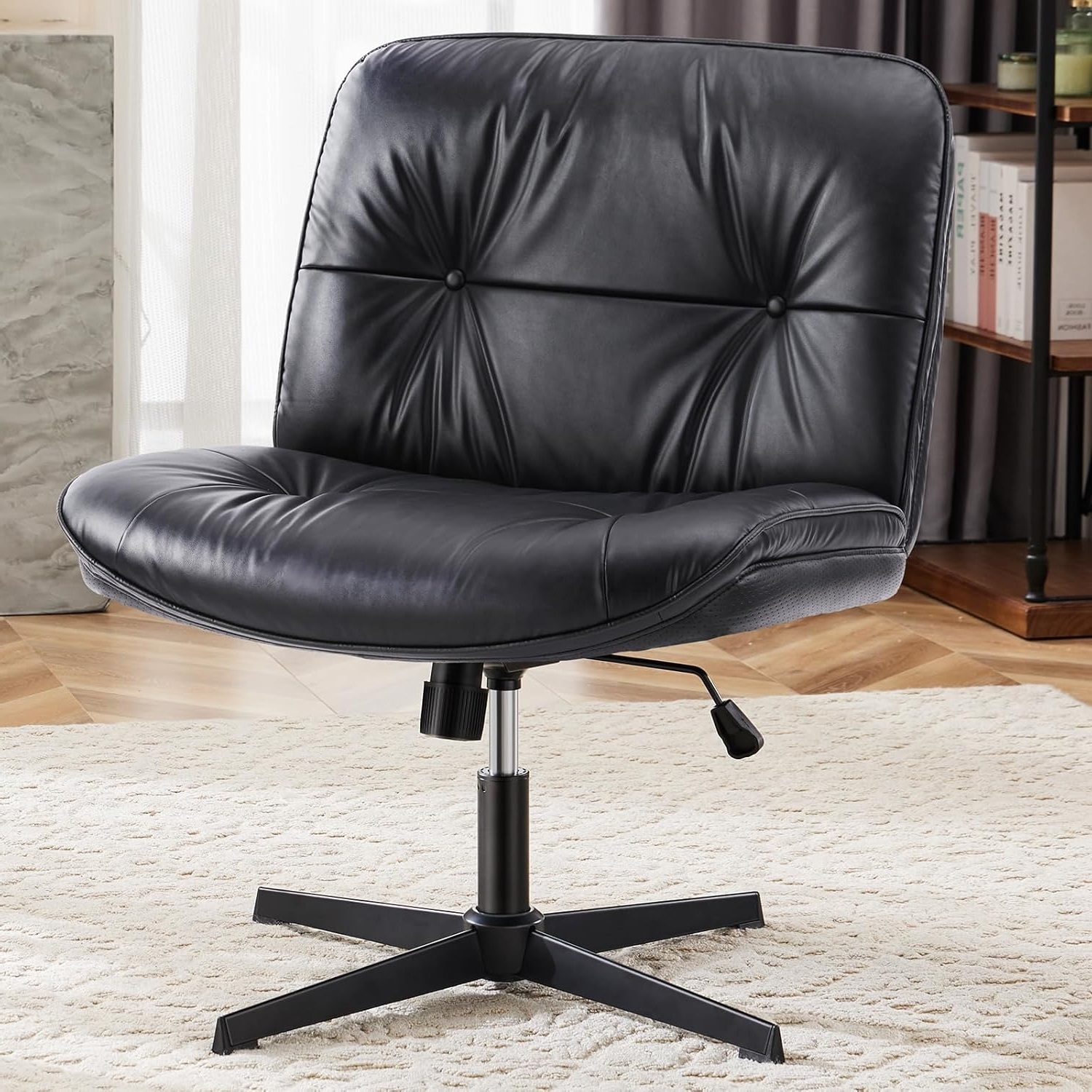 Criss Cross Chair, Armless Office Desk Chair, Wide Seat No Wheels, Height Adjustable Computer Task Swivel Chair