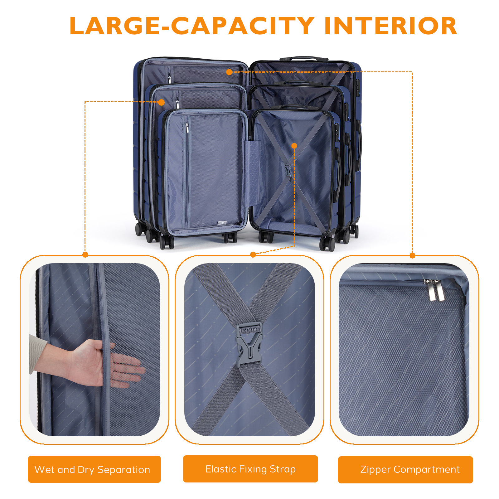 20 Inch Luggage, Hard Shell with Spinner Wheels, TSA Lock, Black