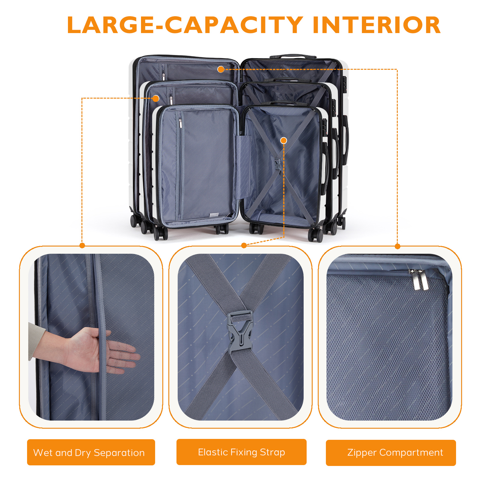 20 Inch Luggage, Hard Shell with Spinner Wheels, TSA Lock, Black