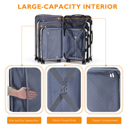 20 Inch Luggage, Hard Shell with Spinner Wheels, TSA Lock, Black