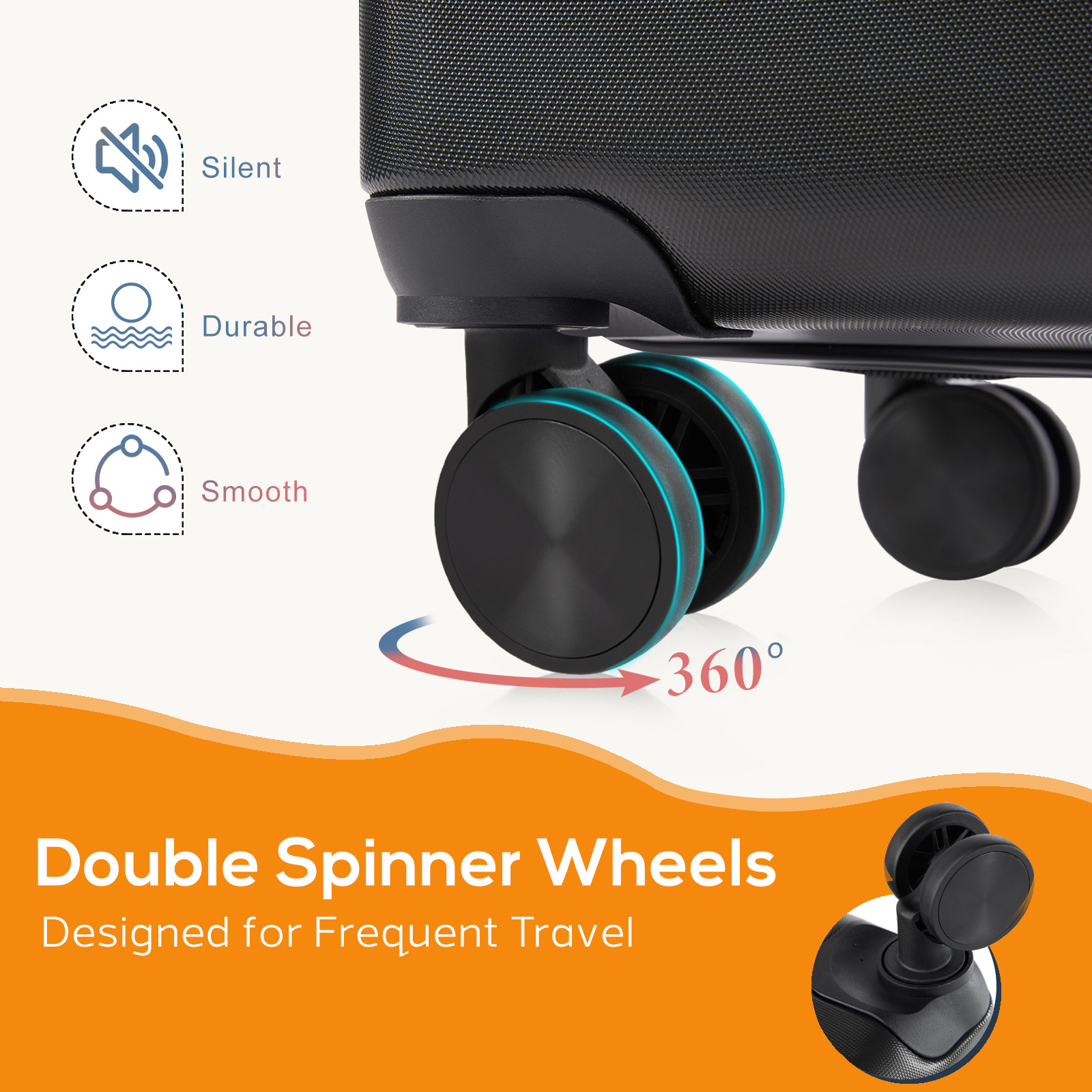 20 Inch Luggage, Hard Shell with Spinner Wheels, TSA Lock, Black