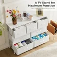 Aidoly Dresser for Bedroom, 7 Storage Drawers, Anti-Tip Wide Fabric Closet Organizer Tower Furniture, Wooden Top with Metal Frame, White
