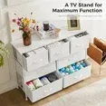 Aidoly Dresser for Bedroom, 7 Storage Drawers, Anti-Tip Wide Fabric Closet Organizer Tower Furniture, Wooden Top with Metal Frame, White