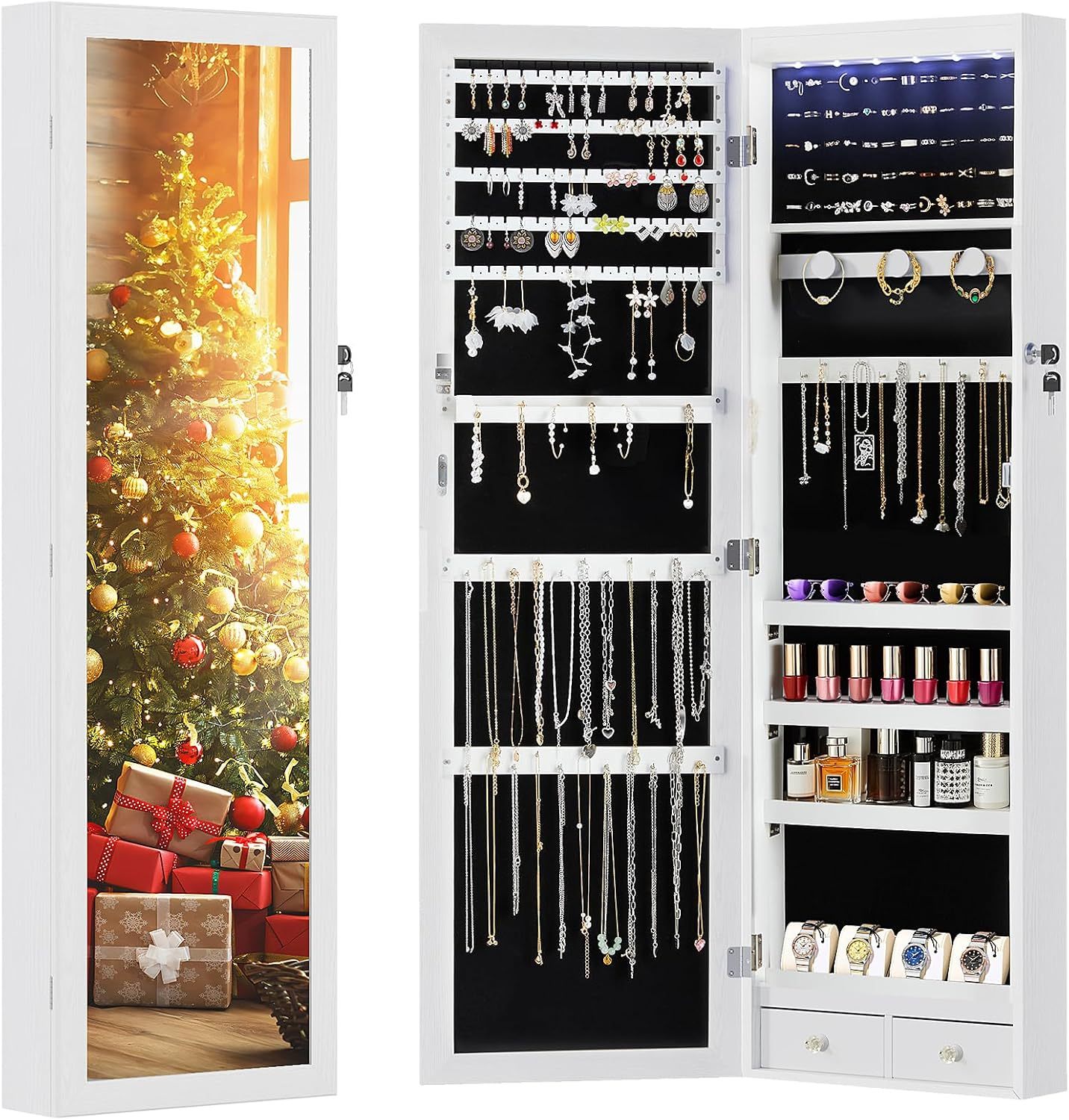 Aidoly Jewelry Armoire with LED Lights and Full-Length Mirror