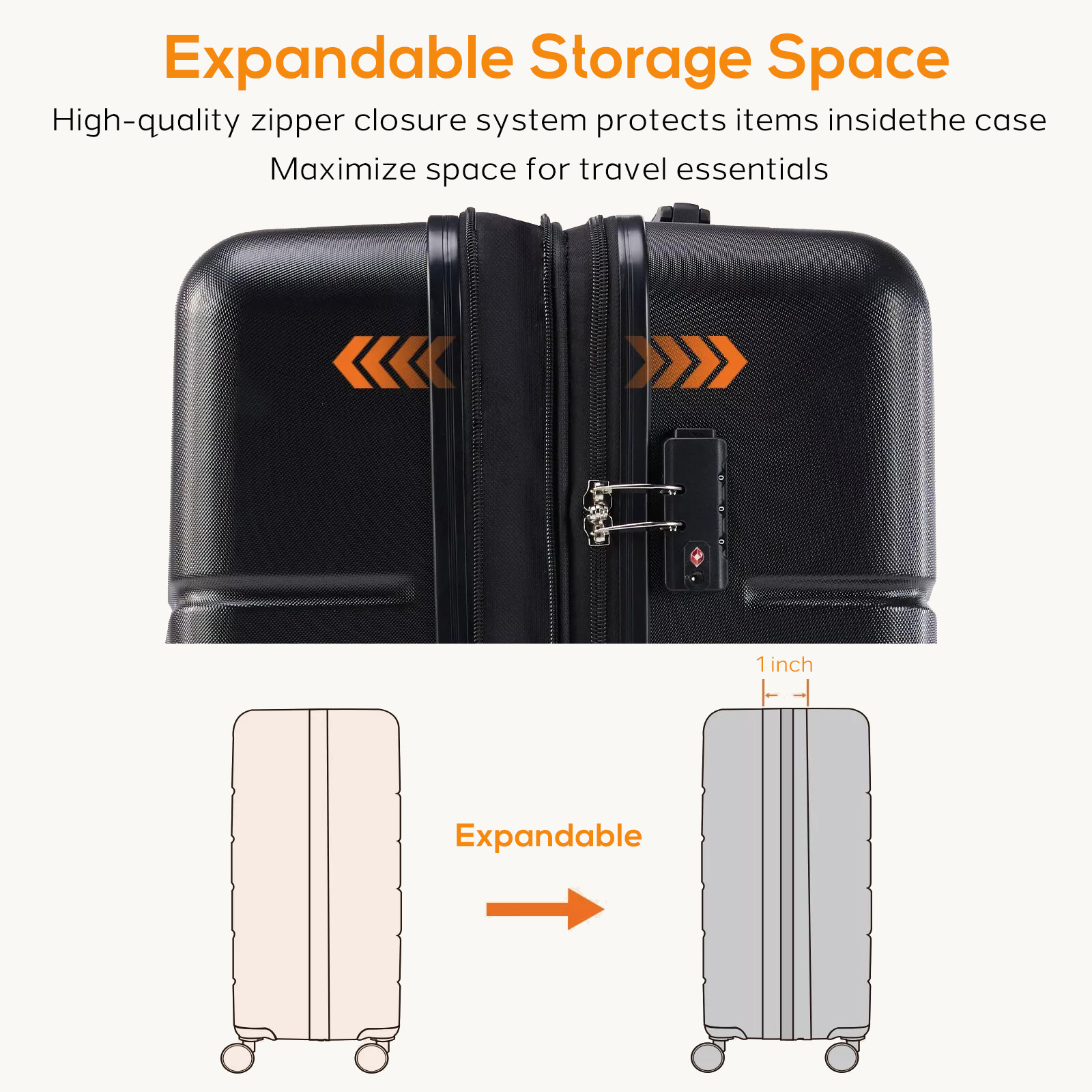 20 Inch Luggage, Hard Shell with Spinner Wheels, TSA Lock, Black