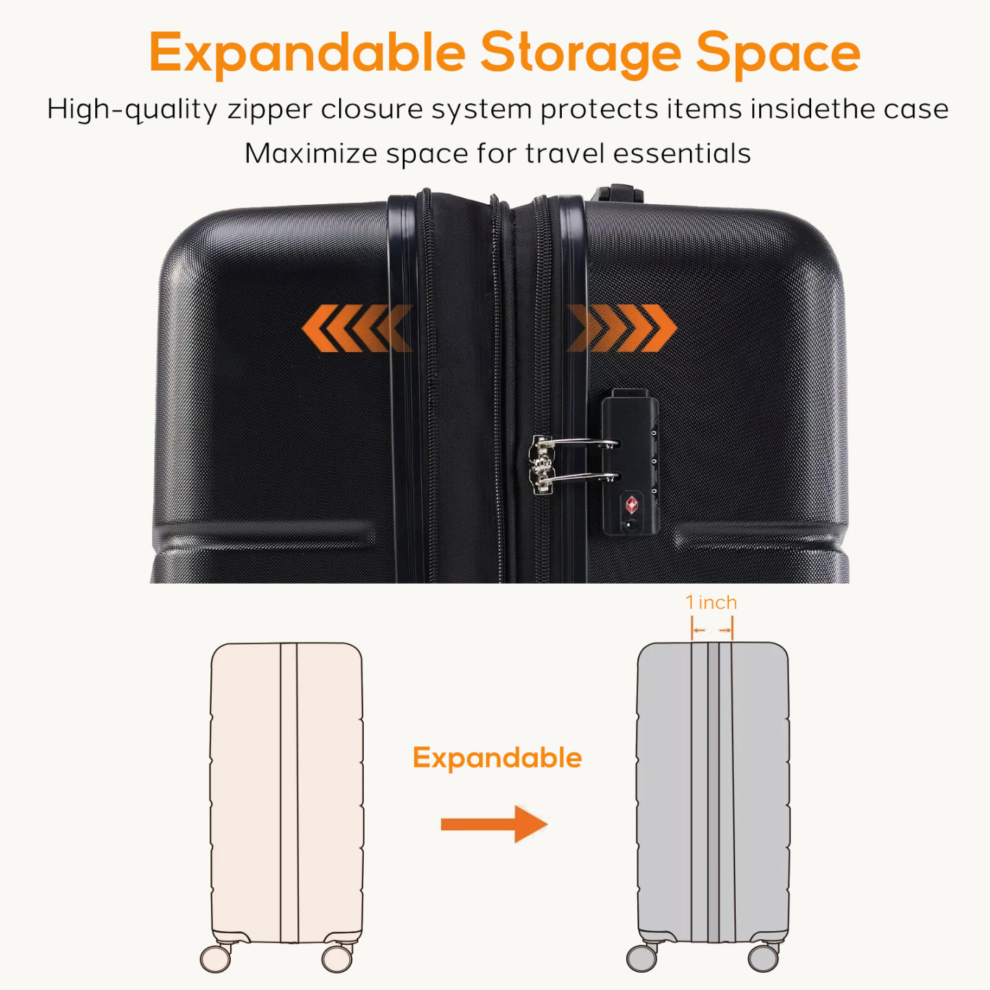 20 Inch Luggage, Hard Shell with Spinner Wheels, TSA Lock, Black