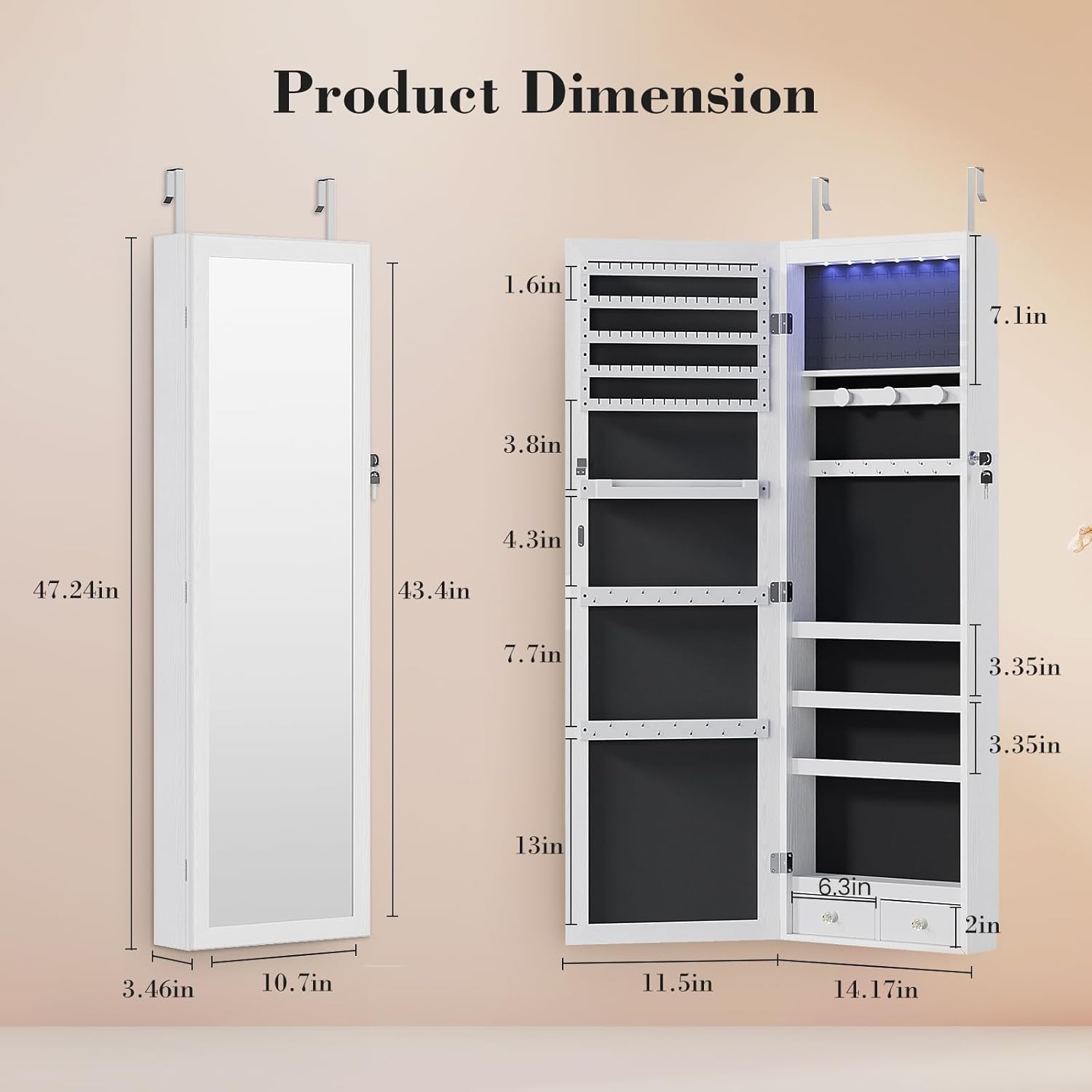 Aidoly Jewelry Armoire with LED Lights and Full-Length Mirror