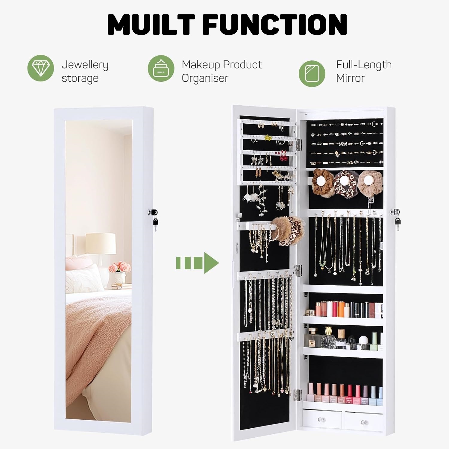 Aidoly Jewelry Armoire with LED Lights and Full-Length Mirror