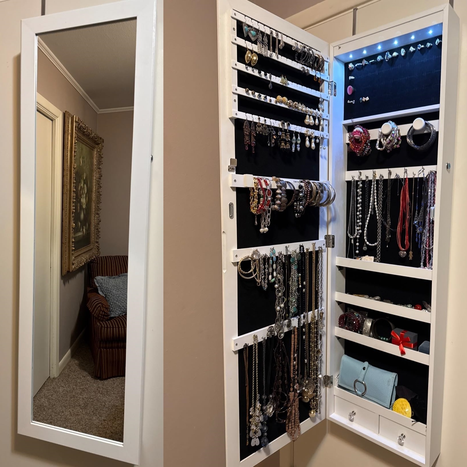 Aidoly Jewelry Armoire with LED Lights and Full-Length Mirror