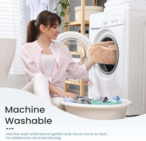 Dog Bed for Small Dogs and Cats, Washable Calming Donut Pet Bed, 20-Inch Anti-Slip Round Fluffy Plush Faux Fur, Anti-Anxiety, Comfortable for Sleeping, 20" L x 20" W x 8" Th for Pets up to 15 lbs