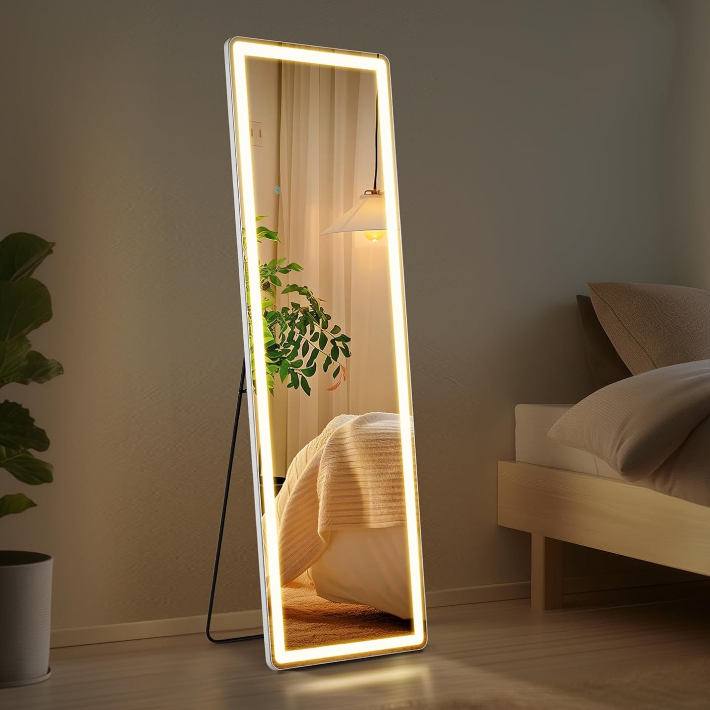 Full-Length LED Lighted Mirror with Adjustable Lighting, Wall Mirror