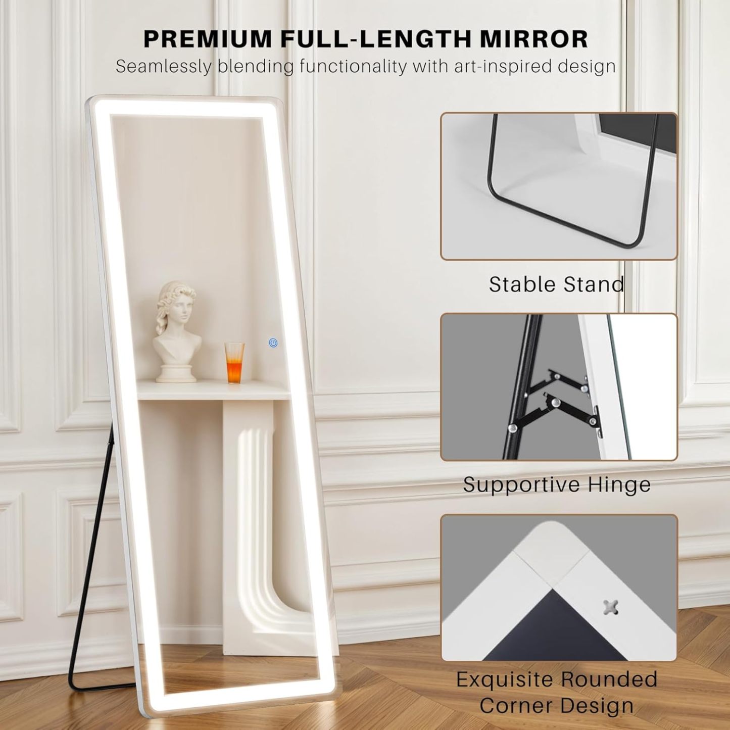 Full-Length LED Lighted Mirror with Adjustable Lighting, Wall Mirror