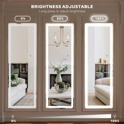 Full-Length LED Lighted Mirror with Adjustable Lighting, Wall Mirror