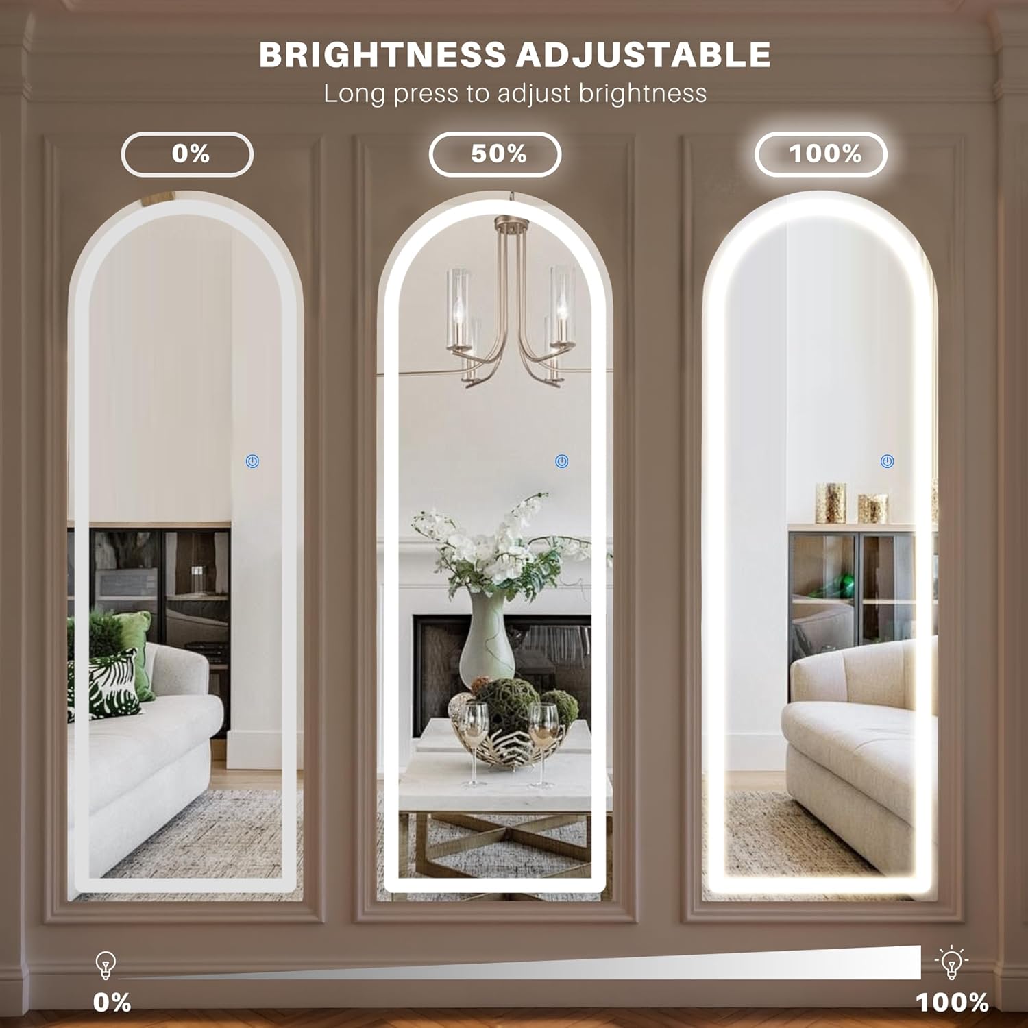 Full-Length LED Lighted Mirror with Adjustable Lighting, Wall Mirror